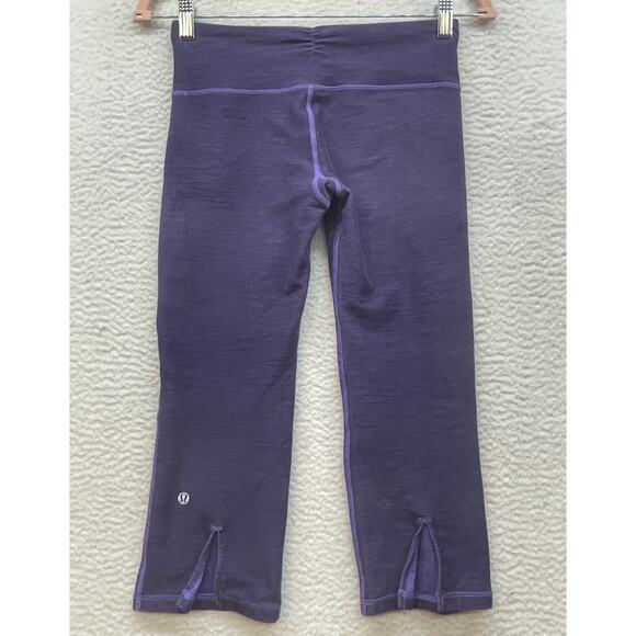 Lululemon Leggings Womens 4 Purple Groove Crop Split Leg Low Rise Workout Gym - Picture 2 of 10